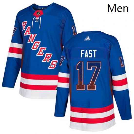 Mens Adidas New York Rangers 17 Jesper Fast Authentic Royal Blue Drift Fashion NHL Jersey